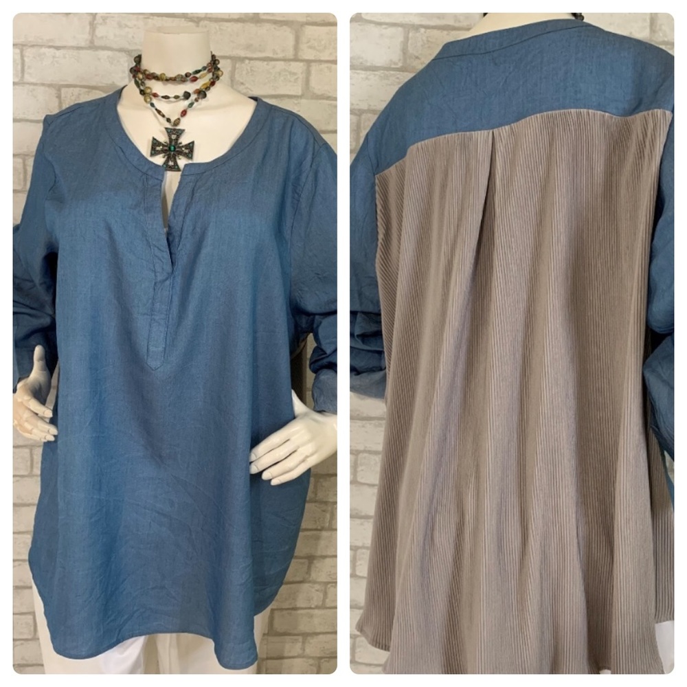 Honey Punch v-neck chambray shirt - 3X